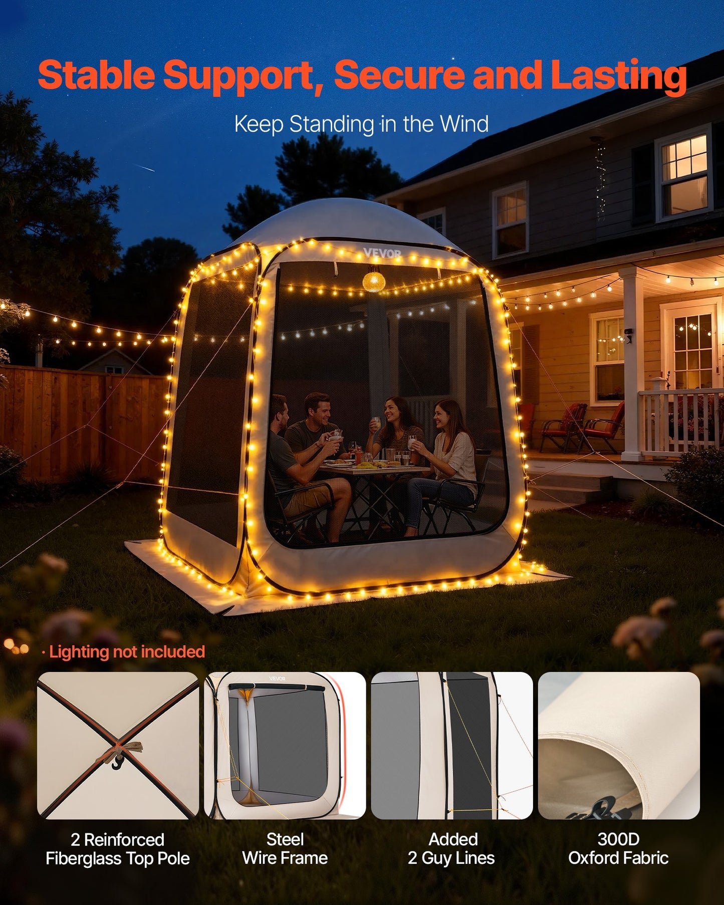 Screen House Tent, 6 x 6 ft, 4-6 Person Pop Up Screen Tent, Portable Screened in Canopy with Carry Bag, Netting Sides, Ground Stakes, for Garden, Patio, Backyard, and Outdoor Activities, Beige