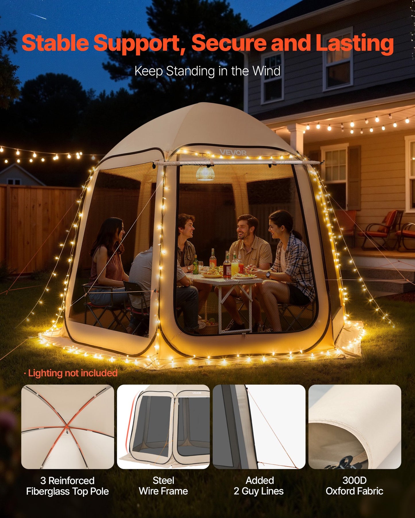 Screen House Tent, 10 x 9.2 ft, 4-8 Person Pop Up Screen Tent with Extended Awning, Portable Screened in Canopy with Carry Bag, Netting Sides, for Patio, Backyard, and Outdoor Activities, Beige