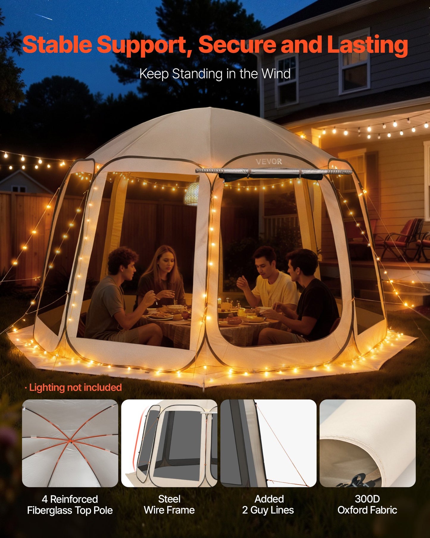 Screen House Tent, 12 x 11 ft, 10-12 Person Pop Up Screen Tent with Extended Awning, Portable Screened in Canopy with Carry Bag, Netting Sides, for Patio, Backyard, and Outdoor Activities, Beige