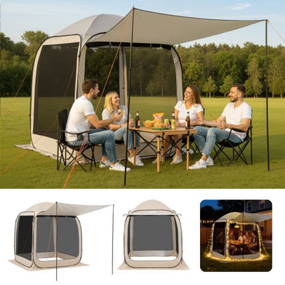 Screen House Tent, 6 x 6 ft, 4-6 Person Pop Up Screen Tent with Extended Awning, Portable Screened in Canopy with Carry Bag, Netting Sides, for Patio, Backyard, and Outdoor Activities, Beige
