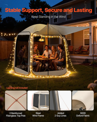 Screen House Tent, 6 x 6 ft, 4-6 Person Pop Up Screen Tent with Extended Awning, Portable Screened in Canopy with Carry Bag, Netting Sides, for Patio, Backyard, and Outdoor Activities, Beige