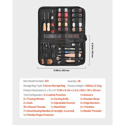 Lederbearbeitungs-Werkzeugset, 38-teilig, Gravur-, Stanz- und Prägewerkzeuge, Nähwerkzeuge | EU