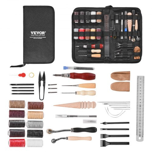 Leather Working Tools Kit, 38 PCS Leather Craft Tools with Portable Canvas Storage Bag, Engraving Punching Sewing Stamping Cutting Tools, Ideal for Beginners DIY Enthusiasts and Professionals