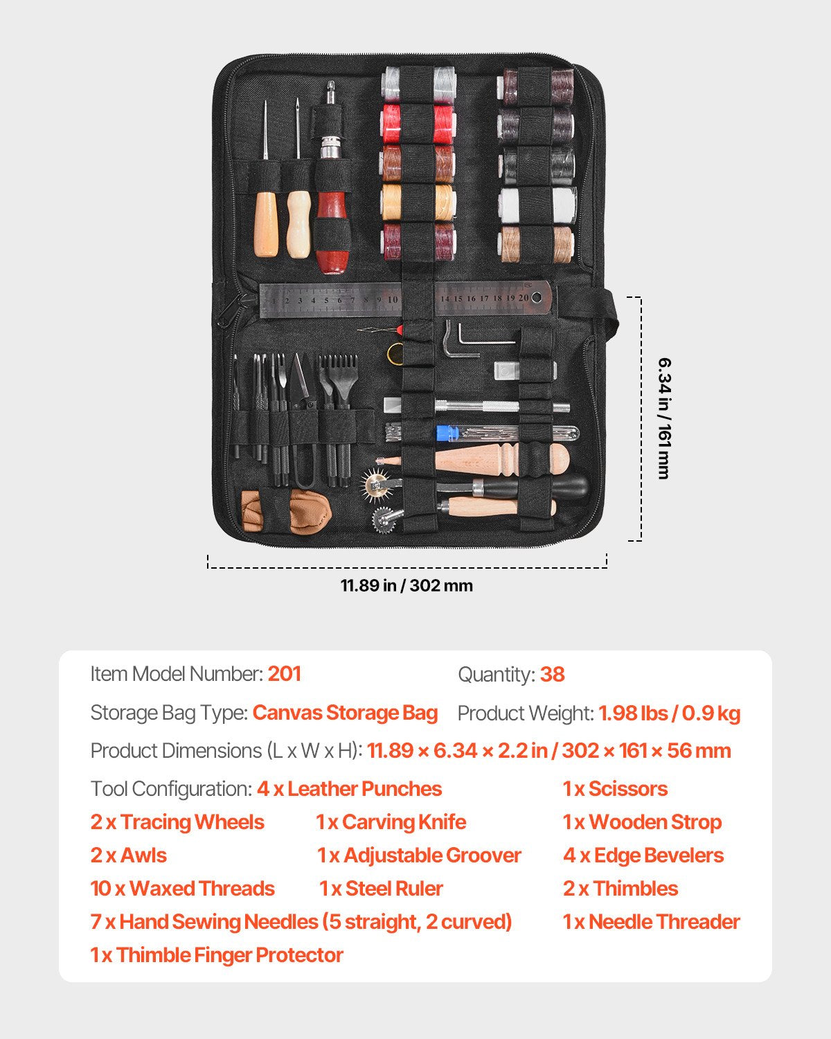 Leather Working Tools Kit, 38 PCS Leather Craft Tools with Portable Canvas Storage Bag, Engraving Punching Sewing Stamping Cutting Tools, Ideal for Beginners DIY Enthusiasts and Professionals