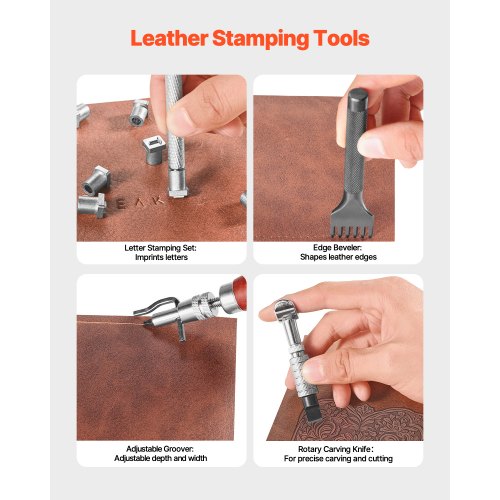 Lederbearbeitungs-Werkzeugset, 61-teilig, Gravur-, Stanz- und Prägewerkzeuge, Nähwerkzeuge | EU