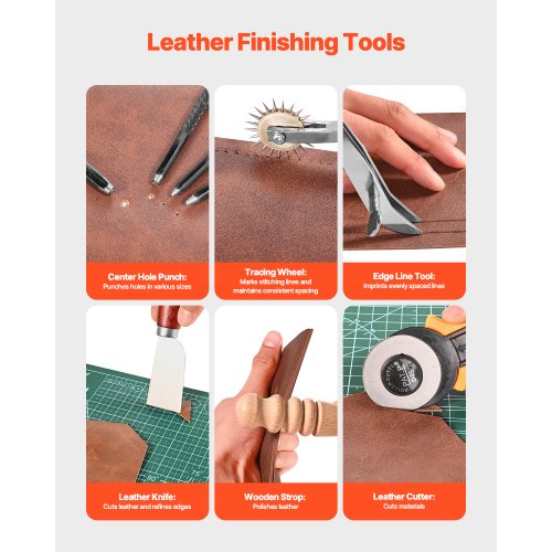 Lederbearbeitungs-Werkzeugset, 61-teilig, Gravur-, Stanz- und Prägewerkzeuge, Nähwerkzeuge | EU