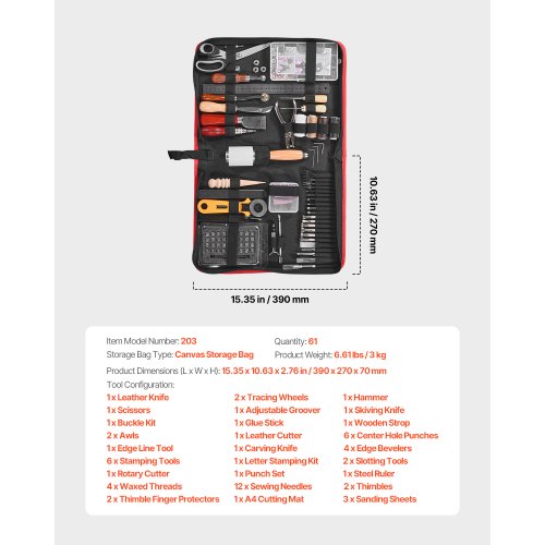 Lederbearbeitungs-Werkzeugset, 61-teilig, Gravur-, Stanz- und Prägewerkzeuge, Nähwerkzeuge | EU