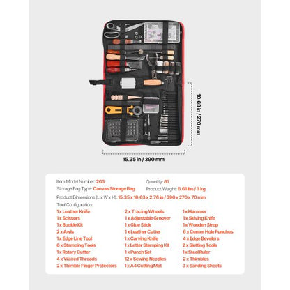 Lederbearbeitungs-Werkzeugset, 61-teilig, Gravur-, Stanz- und Prägewerkzeuge, Nähwerkzeuge | EU