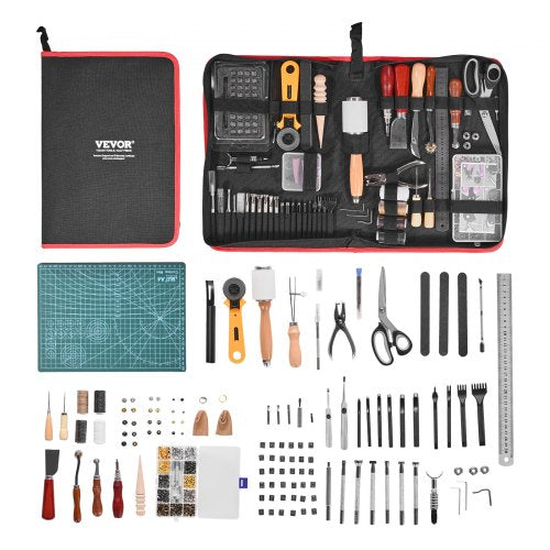Leather Working Tools Kit, 61 PCS Leather Craft Tools with Portable Canvas Storage Bag, Engraving Punching Sewing Stamping Sanding Tools, Ideal for Beginners DIY Enthusiasts and Professionals