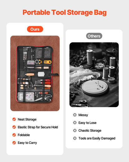 Leather Working Tools Kit, 61 PCS Leather Craft Tools with Portable Canvas Storage Bag, Engraving Punching Sewing Stamping Sanding Tools, Ideal for Beginners DIY Enthusiasts and Professionals