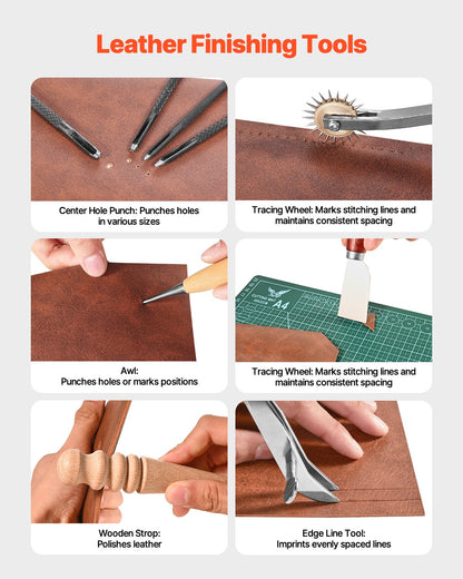Leather Working Tools Kit, 59 PCS Leather Craft Tools with Portable Canvas Storage Bag, Engraving Punching Sewing Stamping Sanding Tools, Ideal for Beginners DIY Enthusiasts and Professionals