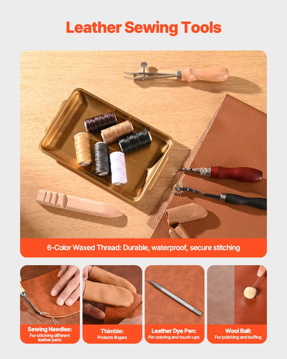 Leather Working Tools Kit, 59 PCS Leather Craft Tools with Portable Canvas Storage Bag, Engraving Punching Sewing Stamping Sanding Tools, Ideal for Beginners DIY Enthusiasts and Professionals