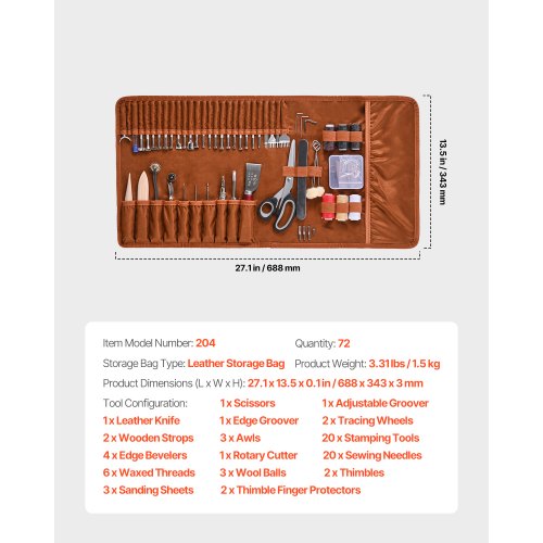 Lederbearbeitungs-Werkzeugset, 72-teilig, Gravur-, Stanz- und Prägewerkzeuge, Nähwerkzeuge | EU