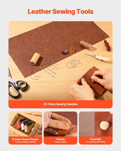 Leather Working Tools Kit, 72 PCS Leather Craft Tools with Portable Leather Storage Bag, Engraving Punching Sewing Stamping Sanding Tools, Ideal for Beginners DIY Enthusiasts and Professionals