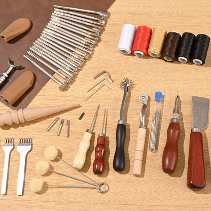 Leather Working Tools Kit, 72 PCS Leather Craft Tools with Portable Leather Storage Bag, Engraving Punching Sewing Stamping Sanding Tools, Ideal for Beginners DIY Enthusiasts and Professionals