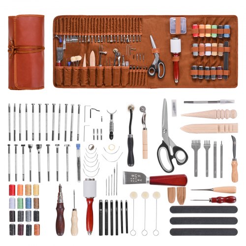 Leather Working Tools Kit, 92 PCS Leather Craft Tools with Portable Leather Storage Bag, Engraving Punching Sewing Stamping Sanding Tools, Ideal for Beginners DIY Enthusiasts and Professionals