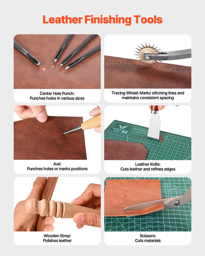 Leather Working Tools Kit, 92 PCS Leather Craft Tools with Portable Leather Storage Bag, Engraving Punching Sewing Stamping Sanding Tools, Ideal for Beginners DIY Enthusiasts and Professionals