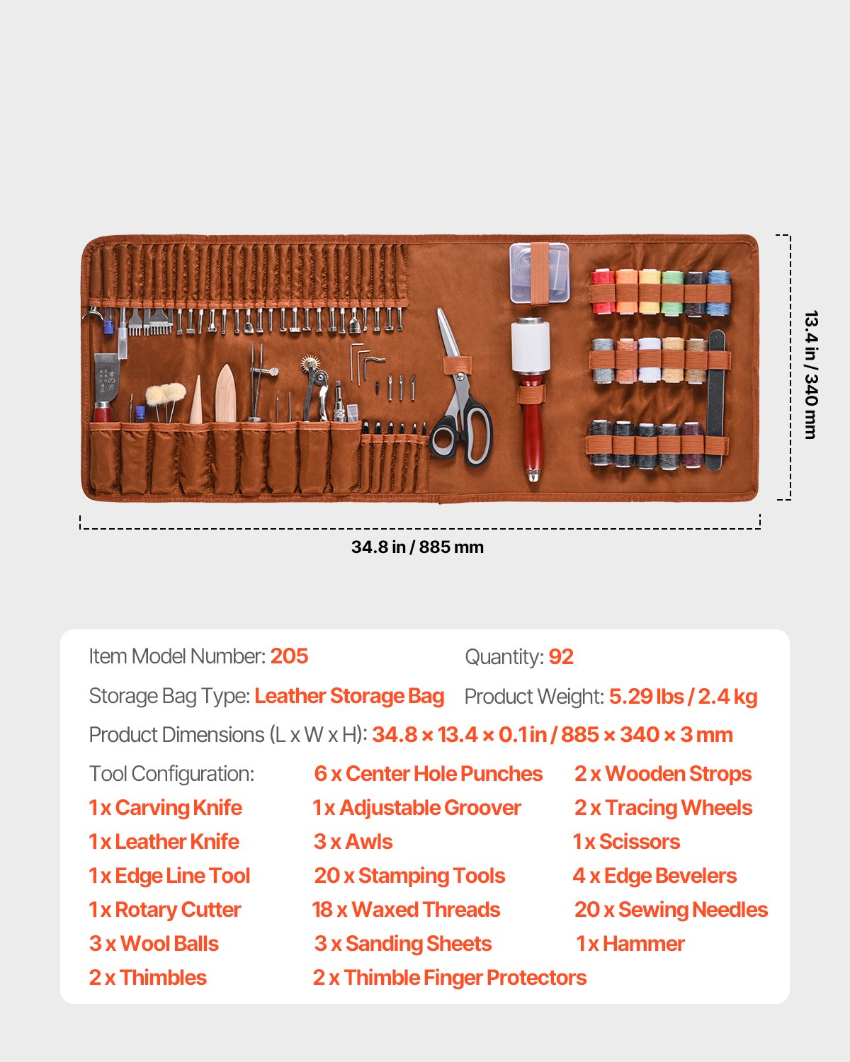 Leather Working Tools Kit, 92 PCS Leather Craft Tools with Portable Leather Storage Bag, Engraving Punching Sewing Stamping Sanding Tools, Ideal for Beginners DIY Enthusiasts and Professionals