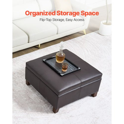 61cm Square Leather Ottoman with Storage Coffee Table for Living Room | EU