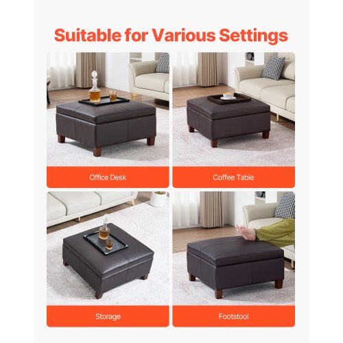 61cm Square Leather Ottoman with Storage Coffee Table for Living Room | EU