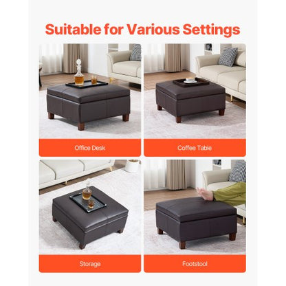 61cm Square Leather Ottoman with Storage Coffee Table for Living Room | EU