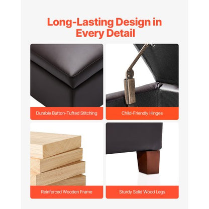 61cm Square Leather Ottoman with Storage Coffee Table for Living Room | EU