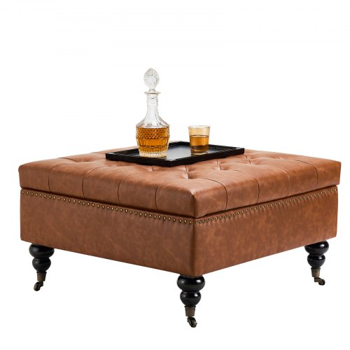 76cm Square Leather Ottoman with Storage Coffee Table for Living Room | EU