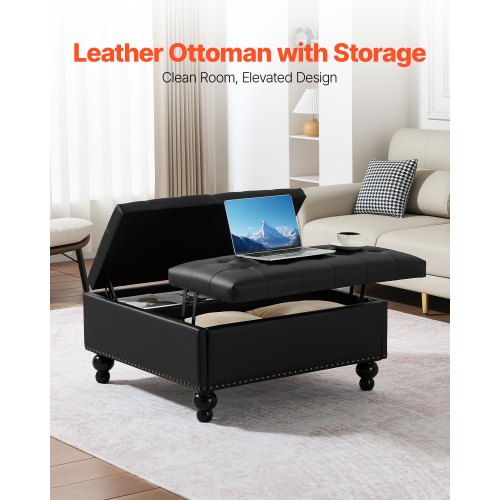 91cm Square Leather Ottoman with Storage Coffee Table for Living Room | EU