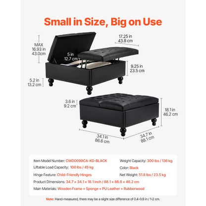 91cm Square Leather Ottoman with Storage Coffee Table for Living Room | EU