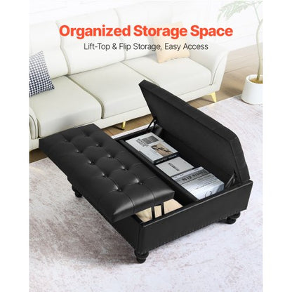 91cm Square Leather Ottoman with Storage Coffee Table for Living Room | EU