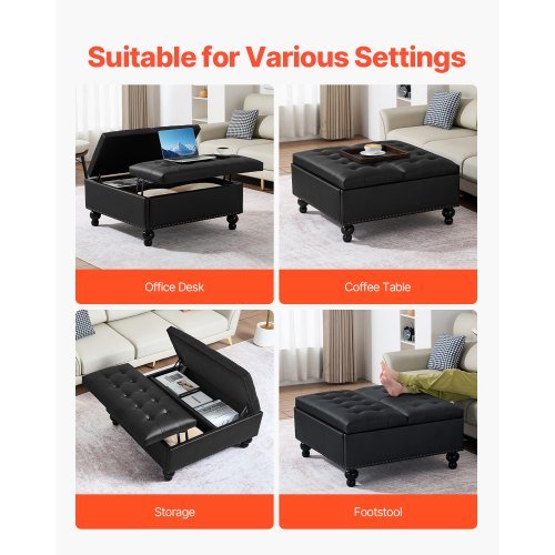 91cm Square Leather Ottoman with Storage Coffee Table for Living Room | EU