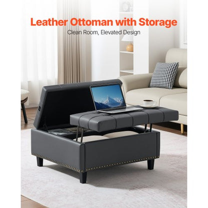 76cm Square Leather Ottoman with Storage Coffee Table for Living Room | EU