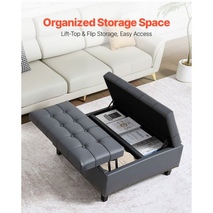 76cm Square Leather Ottoman with Storage Coffee Table for Living Room | EU