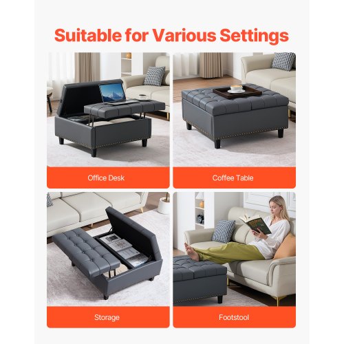 76cm Square Leather Ottoman with Storage Coffee Table for Living Room | EU