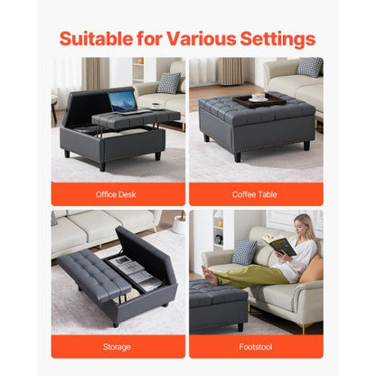 76cm Square Leather Ottoman with Storage Coffee Table for Living Room | EU