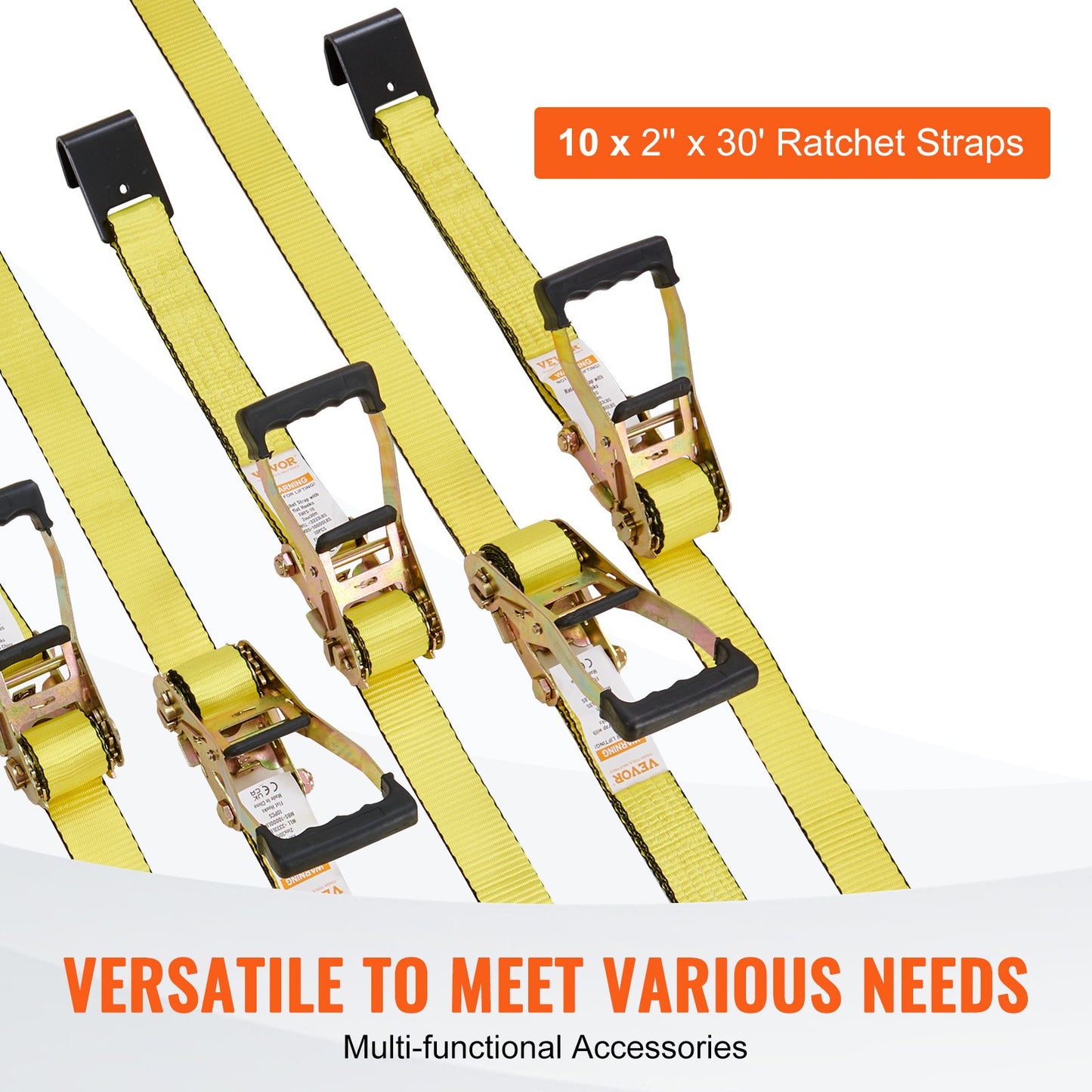 Ratchet Tie Down Straps (10PK), 10000 lb Breaking Strength, Endless Ratchet with 10 Premium 2" x 30" Tie Downs Heavy Duty, Track Spring Fasteners for Moving Secure Cargo, Appliances, Motorcycle