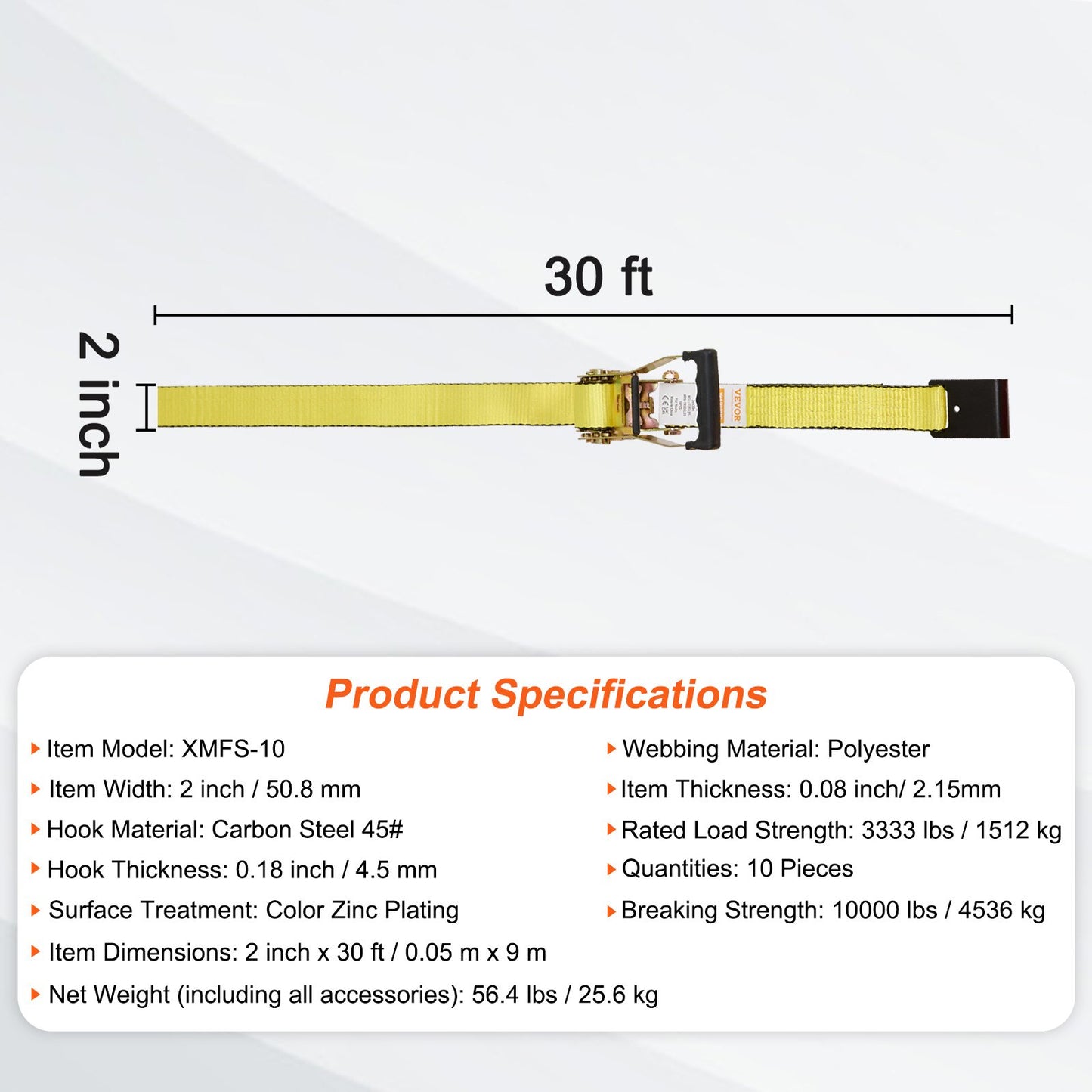 Ratchet Tie Down Straps (10PK), 10000 lb Breaking Strength, Endless Ratchet with 10 Premium 2" x 30" Tie Downs Heavy Duty, Track Spring Fasteners for Moving Secure Cargo, Appliances, Motorcycle