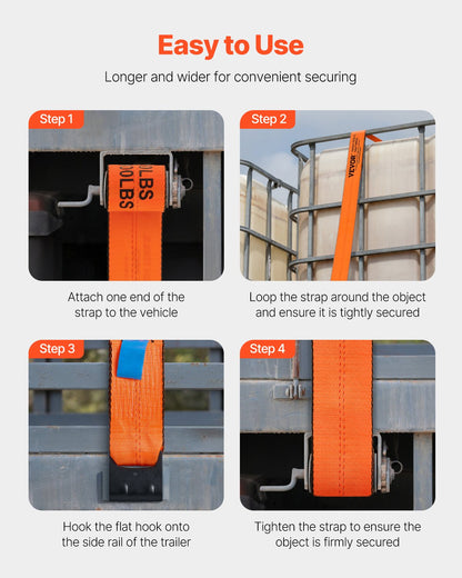 Winch Straps, 4 in x 30 ft Truck Straps with Flat Hook, 10 Pack Heavy Duty Trailer Straps with 18000 lbs Break Strength, Cargo Tie-Down Straps, for Flatbeds, Trucks, Trailers, Farms & Rescues