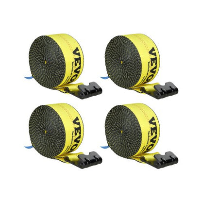 Winch Straps, 4" x 30', 6000 lbs Load Capacity, 18000 lbs Break Strength, Truck Straps with Flat Hook, Flatbed Tie Downs Cargo Control for Trailers, Farms, Rescues, Tree Saver, Yellow (4 Pack)