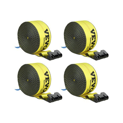 Winch Straps, 4" x 30', 6000 lbs Load Capacity, 18000 lbs Break Strength, Truck Straps with Flat Hook, Flatbed Tie Downs Cargo Control for Trailers, Farms, Rescues, Tree Saver, Yellow (4 Pack)