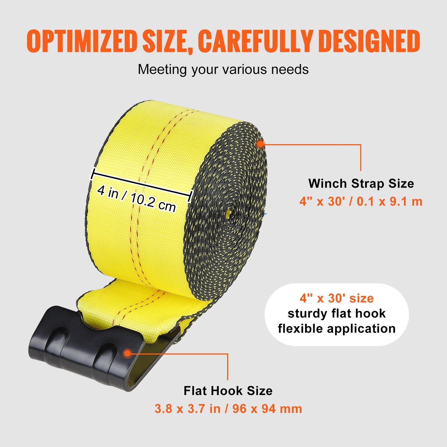 Winch Straps, 4" x 30', 6000 lbs Load Capacity, 18000 lbs Breaking Strength, Flat Hook Truck Straps, Flatbed Tie Down Load Control for Trailers, Farms, Rescues, Tree Rescuers, Yellow (4-Pack)