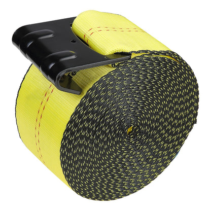 Winch Straps, 4" x 30', 6000 lbs Load Capacity, 18000 lbs Breaking Strength, Flat Hook Truck Straps, Flatbed Tie Down Load Control for Trailers, Farms, Rescues, Tree Rescuers, Yellow (4-Pack)