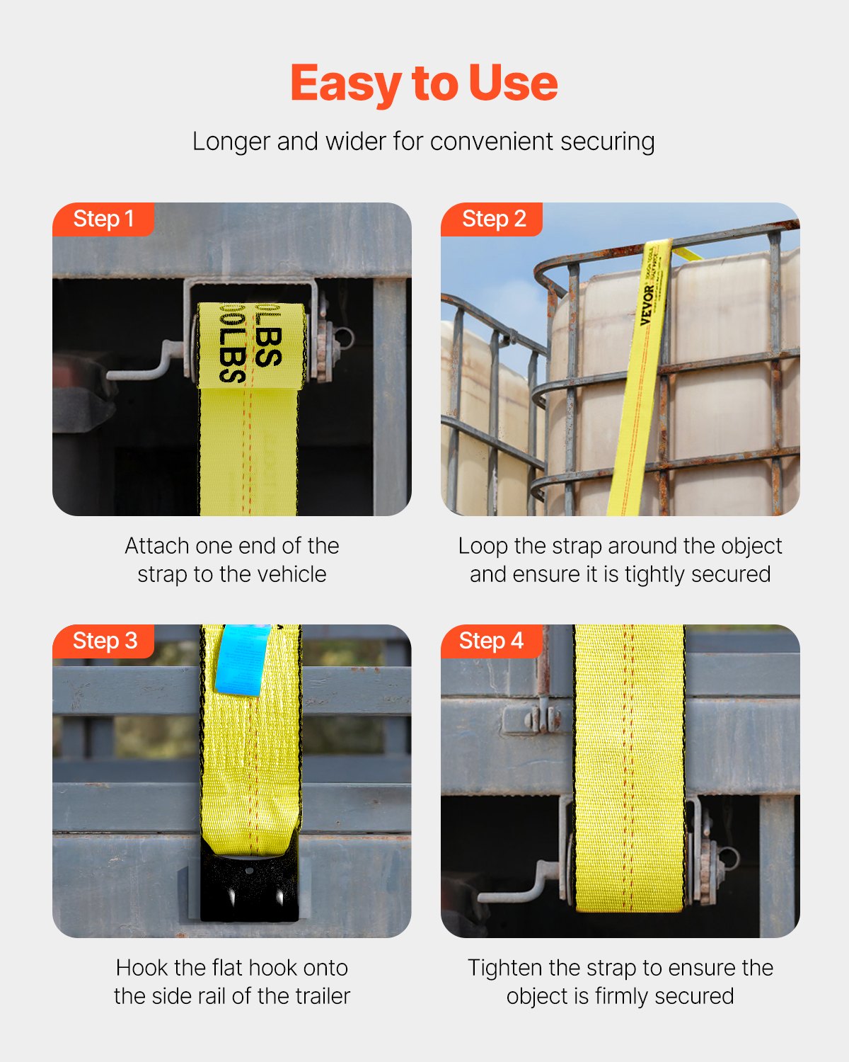 Winch Straps, 4" x 30', 6000 lbs Load Capacity, 18000 lbs Break Strength, Truck Straps with Flat Hook, Flatbed Tie Downs Cargo Control for Trailers, Farms, Rescues, Tree Saver, Yellow (4 Pack)