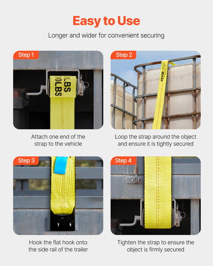 Winch Straps, 4" x 30', 6000 lbs Load Capacity, 18000 lbs Break Strength, Truck Straps with Flat Hook, Flatbed Tie Downs Cargo Control for Trailers, Farms, Rescues, Tree Saver, Yellow (4 Pack)
