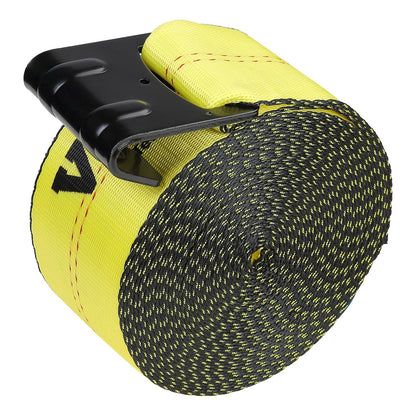 Winch Straps, 4" x 30', 6000 lbs Load Capacity, 18000 lbs Breaking Strength, Flat Hook Truck Straps, Flatbed Tie Down Load Control for Trailers, Farms, Rescues, Tree Rescuers, Yellow (10-Pack)