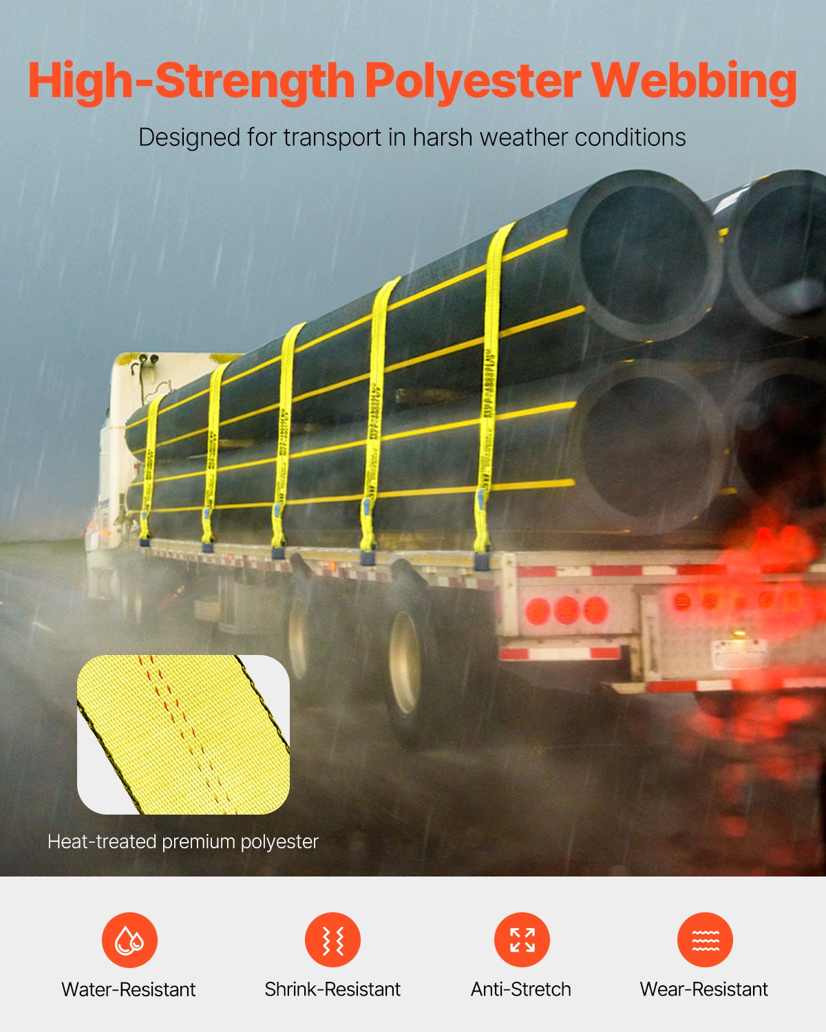 Winch Straps, 4" x 30', 6000 lbs Load Capacity, 18000 lbs Break Strength, Truck Straps with Flat Hook, Flatbed Tie Downs Cargo Control for Trailers, Farms, Rescues, Tree Saver, Yellow (10 Pack)