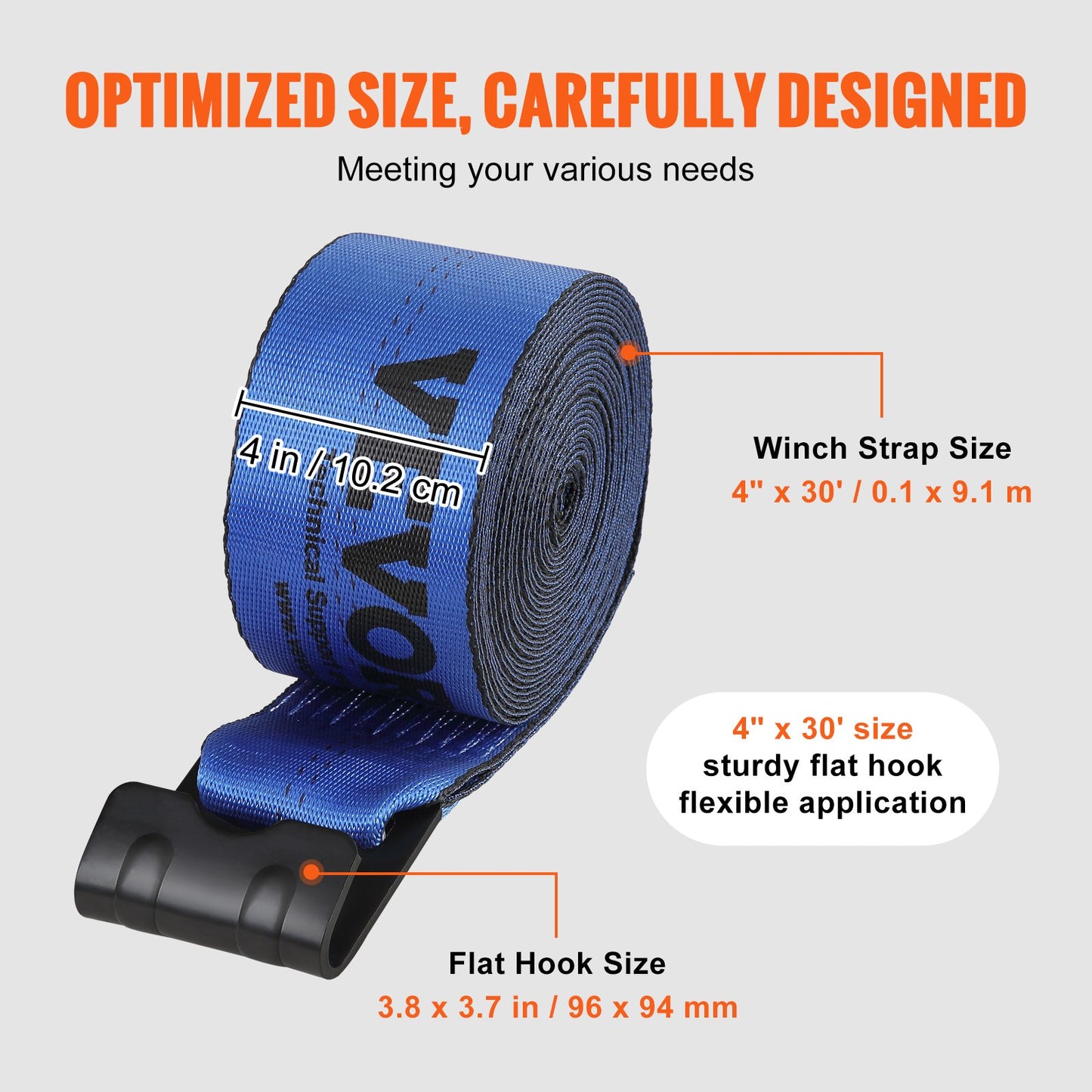 Windengurte, 10,2 cm x 9,1 m, Tragkraft 2716 kg, Bruchfestigkeit 8276 kg, Gurte mit flachem Haken für LKW, Ladungskontrolle für Pritschenanhänger, Bauernhöfe, Rettungsdienste, Baumretter, blau (10er-Pack)