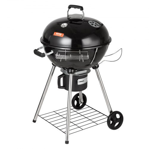 22 inch Portable Charcoal Grill, Propane Gas Kettle Grills with Cover, Iron & Steel Small BBQ Grill, Mini Tabletop Smoker for Outdoor Cooking, Barbecue Camping, Picnic, Patio and Backyard, Black