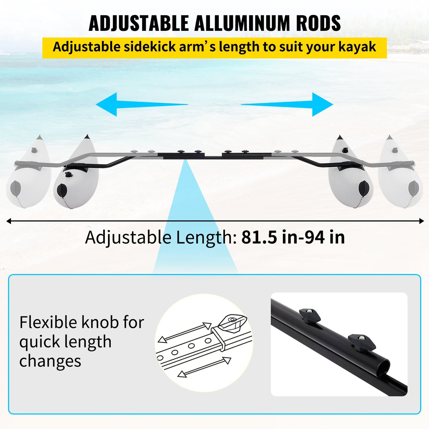 Kayak Outrigger Stabilizers, 2 PCS, PVC Inflatable Outrigger Float with Sidekick Arms Rod, Standing Float Stabilizer System Kit for Kayaks, Canoes, Fishing Boats