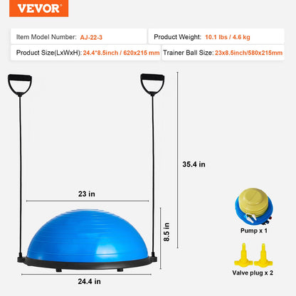 Half Exercise Ball Trainer, 23 inch Balance Ball Trainer, 660lbs Capacity Stability Ball, Yoga Ball with Resistance Bands & Foot Pump, Strength Fitness Ball for Home Gym, Full Body Workout, Blue